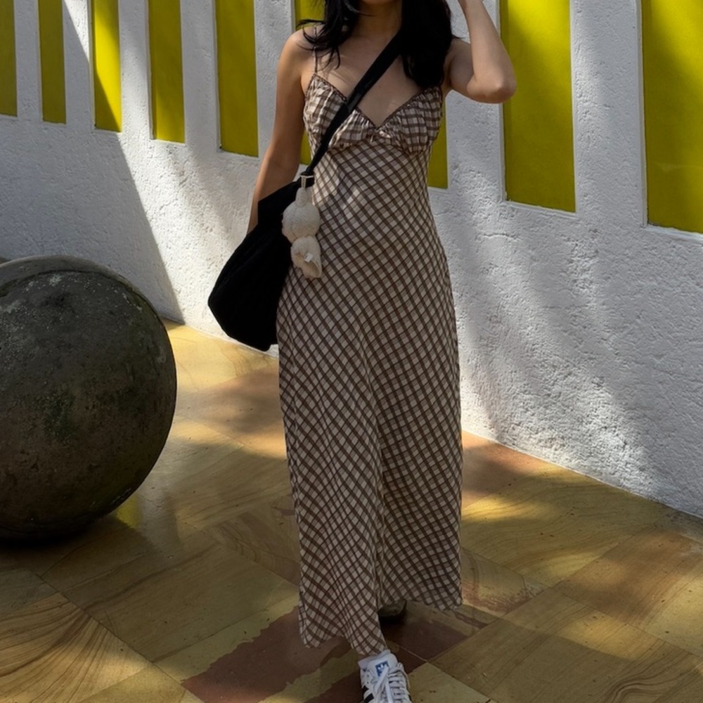 Le Lis Checkered Brown and Cream Dress
